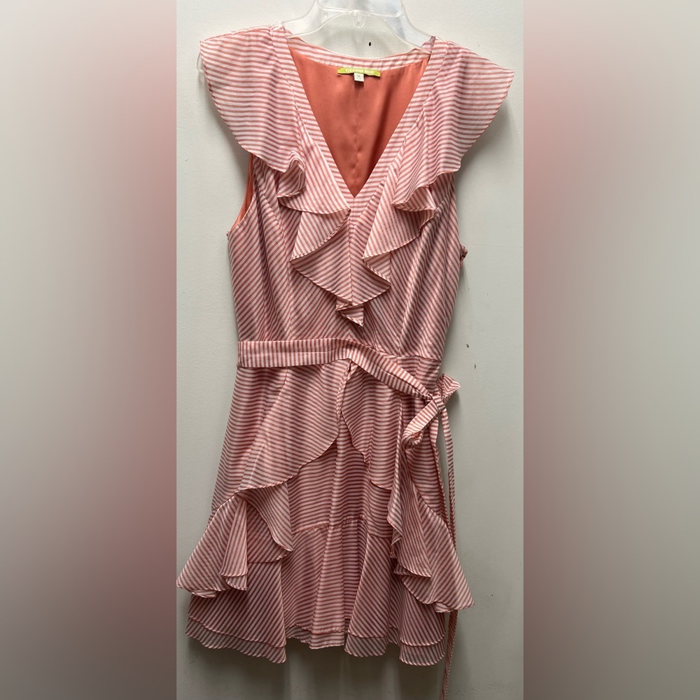 Gianni Bini Pink Stripe sleeveless Ruffle Tiered Summer Cocktail Flirty Date s12
